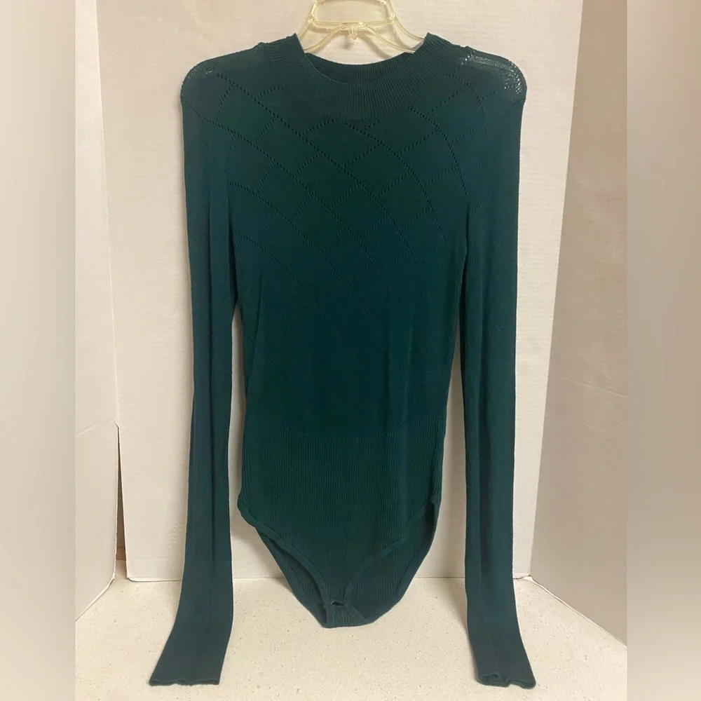 Intimately Free/Free People Dark Green Knit Bodysuit L